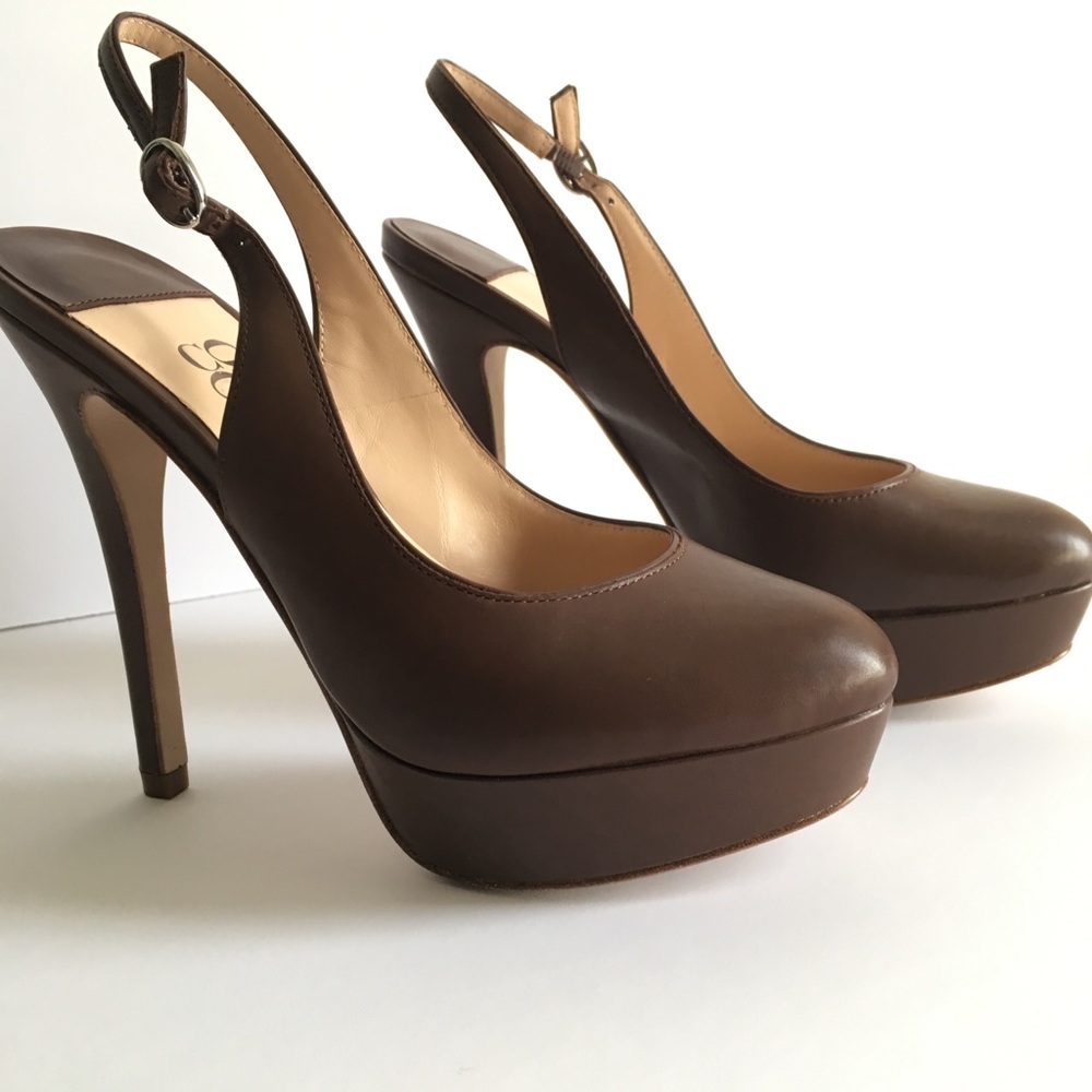 Brown Leather Slingback Heels- Barneys New York